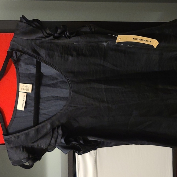 DKNY dress top with ruffle sleeves, Black - Picture 3 of 4